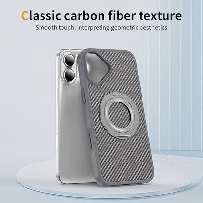 Mag-Stand Carbon Fiber Case for iPhone 17, 360° Rotate Magnetic Stand, Compatible with MagSafe, 15FT Military Protection, Slim Shockproof Magnetic Kickstand Mag Phone Case for Men Women Gray