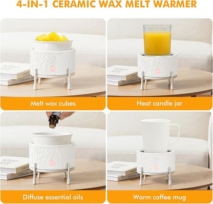 EQUSUPRO Ceramic Candle Wax Melt Warmer - Electric Wax Melt Burner with Iron Stand for Scented Wax Melts 4-in-1 Fragrance Wax Melter for Home Office Decor & Gift (Iron Stand)