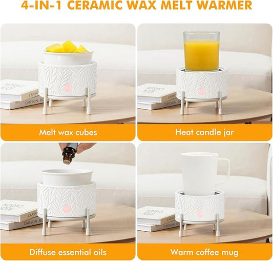 EQUSUPRO Ceramic Candle Wax Melt Warmer - Electric Wax Melt Burner with Iron Stand for Scented Wax Melts 4-in-1 Fragrance Wax Melter for Home Office Decor & Gift (Iron Stand)