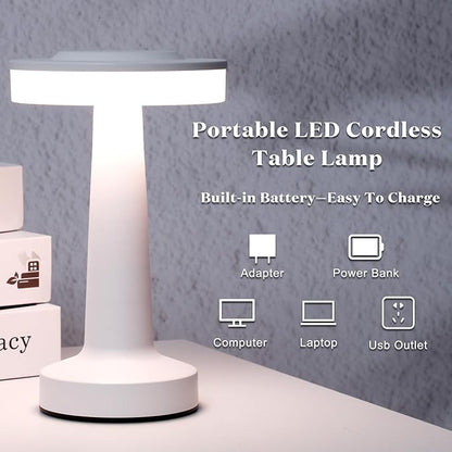 Riakrum 4 Pcs LED Portable Cordless Table Lamp with Touch Sensor 3 Color Stepless Dimming Rechargeable Battery up to 15 Hours Cordless Table Light Wireless Lamp for Nursery (White)