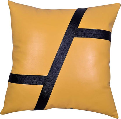 D DOLLY LAMB Lambskin Leather Pillow Cover - Sofa Cushion Case - Decorative Throw Covers for Living Room & Bedroom, 16x16 Inches - Camel Pack of 2