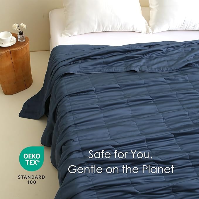 EP Mode Lightweight Quilt Blanket for Summer, Viscose from Bamboo Fabric & Filling, Natural, Breathable & Machine Washable- Navy Blue, King