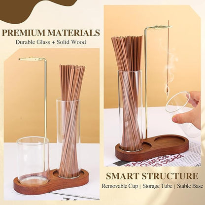 2 in 1 Incense Holder for Sticks with Glass Ash Catcher, Anti-Ash Flying Upside Down Insence Stick Burner, Modern Vertical Inscents-Sticks Holder for Yoga Spa Meditation Home Decor