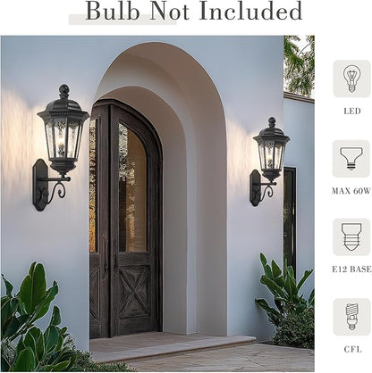Emliviar Farmhouse 39 Inch Exterior Wall Light Fixture, 3-Light Outdoor Porch Light Wall Mount in Black Finish, Water Ripple Glass, E12, XE304B BK-SW