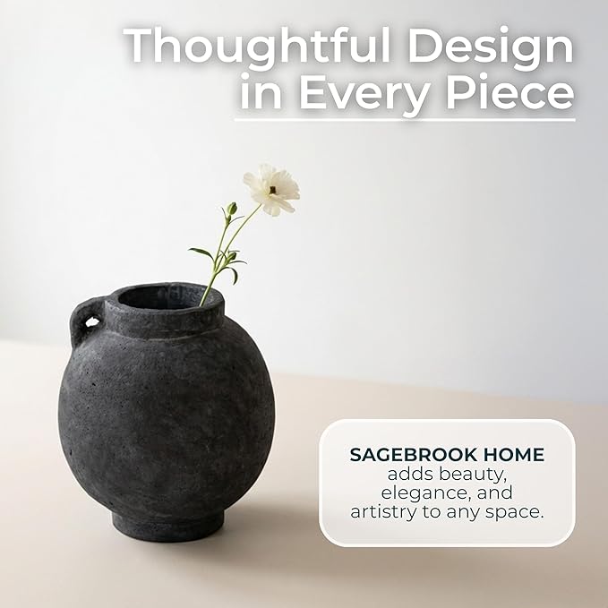 Decorative Vase for Home Decor – Modern Terracotta Flower Vase with Handle, Aesthetic Table Vase Centerpiece for Living Room, Dining Room, or Entryway Display, Contemporary Accent – 7", Black