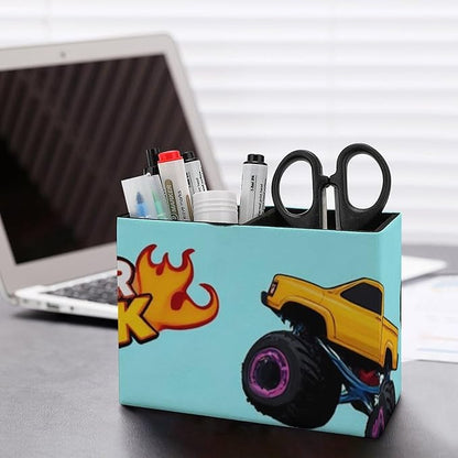 Fashion Work Table Pen Organizer Pencil Pen Holder Office Home Desk Organize Monster Truck Cartoon