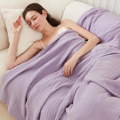 EMME Cotton Blanket Queen Size for Bed Soft Large Muslin Bed Blankets 90"x90" Lightweight Breathable All Season Gauze, Lavender