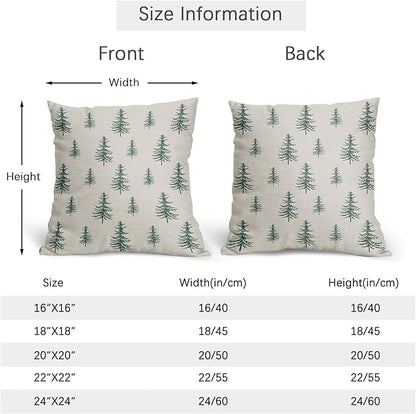 Christmas Tree Pillow Covers 22x22 Set of 2 Green Xmas Vintage Winter Print Decorative Outdoor Linen Zipper Throw Pillows Cases Cushion Cover Rustic Holiday Decoration Farmhouse Sofa Couch Bed Decor