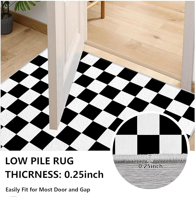 Black and White Checkered Rug for Living Room, 7x9 Area Rugs, Checkered Area Rug, Geometric Plaid Large Rugs, Washable Non Slip Retro Carpet Home Floor Decor