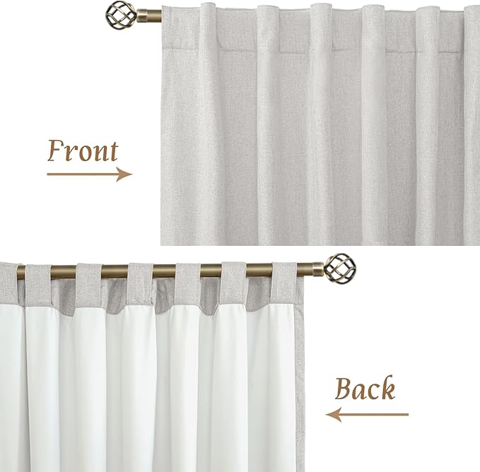 LAMIT 100% Blackout Short Linen Curtains, 48 Inch Length Linen Textured Thermal Curtains Back Tab and Rod Pocket Neutral Panels with White Liner for Small Window, 2 Panels, 42 x 48 Inch, Light Grey