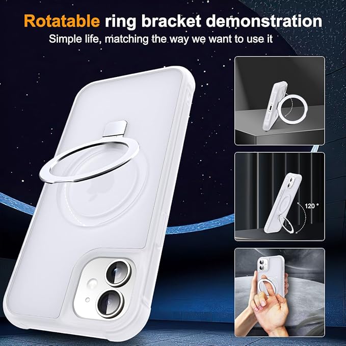 Compatible with iPhone 12 Case & iPhone 12 Pro Case 6.1" with Invisible Magnetic O-Ring Stand [Compatible with Mag-Safe][Great Grip Feeling],Translucent