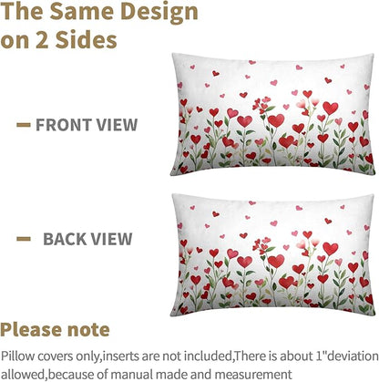 Valentines Day Pillow Covers 12x20 Set of 2 Green Red Heart Throw Pillow Covers Love Pillowcase Linen Decoration Farmhouse Holiday Cozy Soft Cushion Case Couch for Indoor Outdoor Home Decor