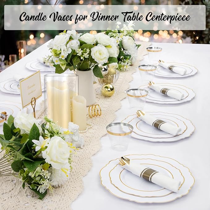 12pcs Glass Cylinder Vases for Centerpieces, Floating Glass Candle Holder for Dinner Table 6 Inch Tall Clear Flower Vases for Wedding Decoration, Birthday Party, Home, Holiday