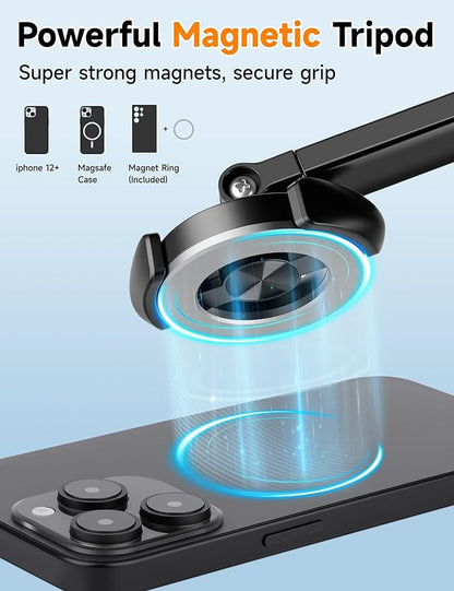 Magnetic Tripod for iPhone, 69" Phone Tripod Selfie Stick with Stake, Remote & 2 in 1 Phone Holder, Extendable Cell Phone Stand for Golf Recording Travel, Compatible with iPhone and Android Cellphone