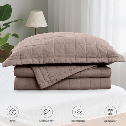 Quilt Sets California King Size - 100% Cotton Lightweight Luxury Comforter Set, Oversized Extra Wide Stitching Bedding Set Bedspread Coverlet with 2 Pillowcase Suitable for All Season, Brown