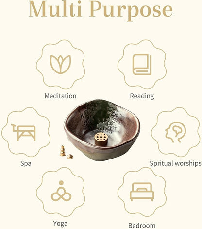 4 in 1 Incense Holder with 3 Different Incense Sockets, 4.25 Inch Incense Burner, Unique Round Shape Incense Holder for Sticks, Ceramic Incense Stick Holder for Meditation, Yoga, Rose Gold