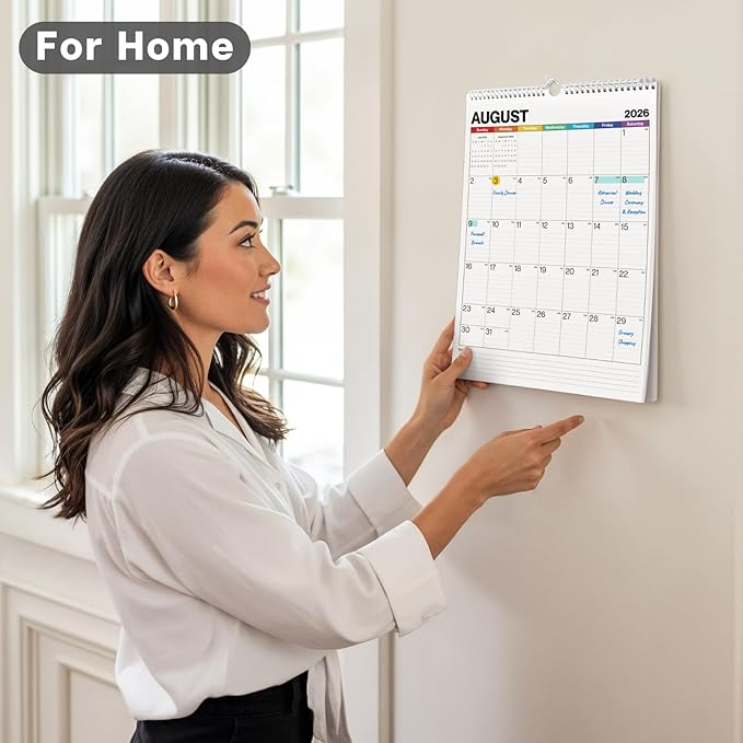 Dunwell Large Wall Calendar 2026, 12x17 (Colorful), Big Grid 12 x 17 Hanging Monthly Calendar with Large Daily Blocks, Premium Paper, Use Jan to Dec 2026