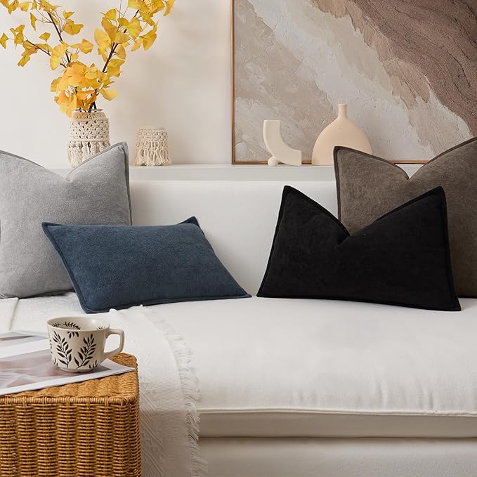 Kevin Textile Waterproof Decorative Pillow Covers Black 20x20 Inch Pack of 2 Soft Boucle Textured Throw Pillowcases Elegant Accent Pillows for Couch Sofa Chair Bed Home Decor Indoor Outdoor