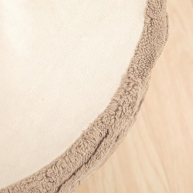 Asuprui Round Ottoman Pouf Ottoman Foot Stool Seat Faux Fur Bean Bag Foot Rest Floor Chair Leg Rest for Living Room, Bedroom or Wedding Gifts 20x20x14 Inches (Khaki)