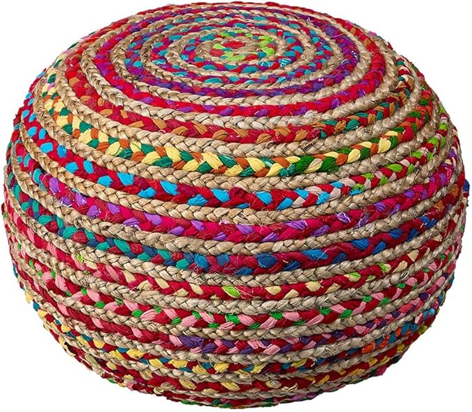 LR Home Resources Boho Beauty Braided Pouf Ottoman, 14" x 20", Multicolor -