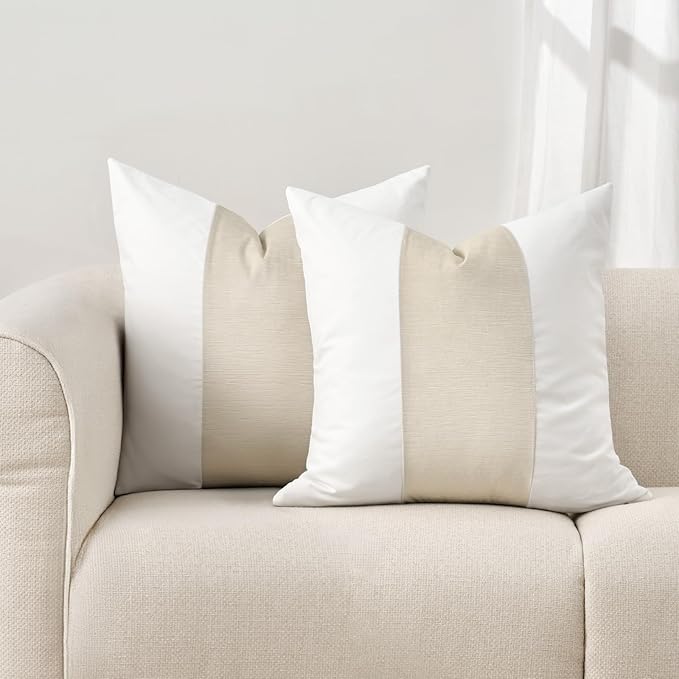 EVERGRACE x Kinsey Walsh Signature Velvet Panel Cotton Pillow Covers Set of 2, Decorative Pillow Covers 22"x22" for Couch, Square Cushion Cases for Sofa Bedroom Living Room, Off White Pearl