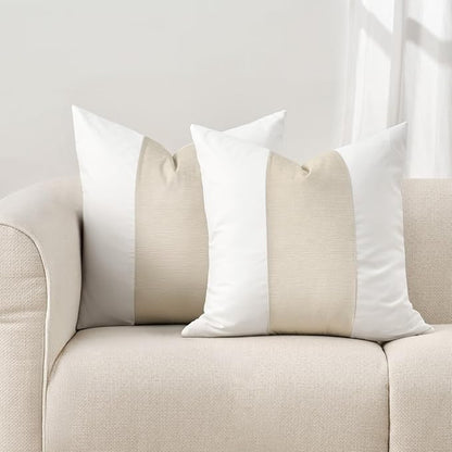 EVERGRACE x Kinsey Walsh Signature Velvet Panel Cotton Pillow Covers Set of 2, Decorative Pillow Covers 20"x20" for Couch, Square Cushion Cases for Sofa Bedroom Living Room, Off White Pearl