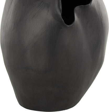 Deco 79 Ceramic Abstract Decorative Vase Floral Inspired Centerpiece Vase with Wavy Edge, Flower Vase for Home Decoration 10" x 8" x 16", Black