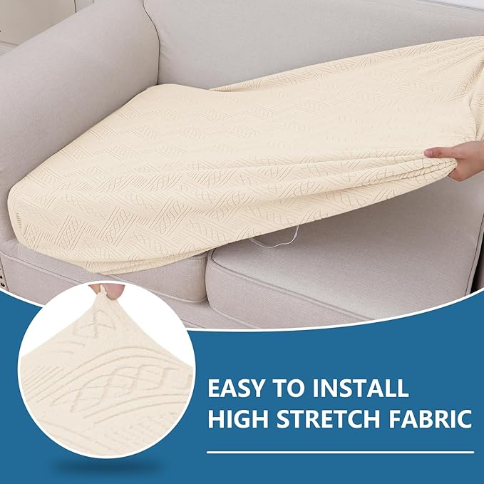hyha Individual Couch Cushion Covers, Stretch Magic Sofa Seat Cushion Covers Washable, Dog Couch Sofa Slipcover for Pets, Kid with Elastic Bottom(Back Cover L, Beige)
