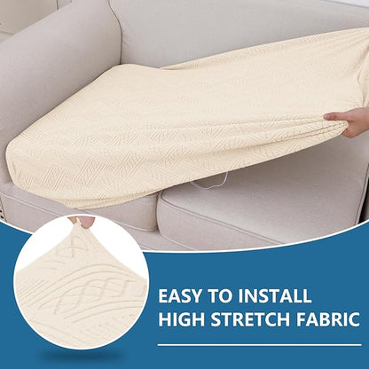 hyha Individual Couch Cushion Covers, Stretch Magic Sofa Seat Cushion Covers Washable, Dog Couch Sofa Slipcover for Pets, Kid with Elastic Bottom(Back Cover M, Beige)