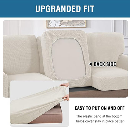 H.VERSAILTEX Multi-Pieces Sofa Covers Stretch Couch Covers Form Fitted Seats and Back Cushions Covers (3 Seat Covers Plus 3 Back Cusion Covers, Bonus 2 Armrest Covers), Ivory
