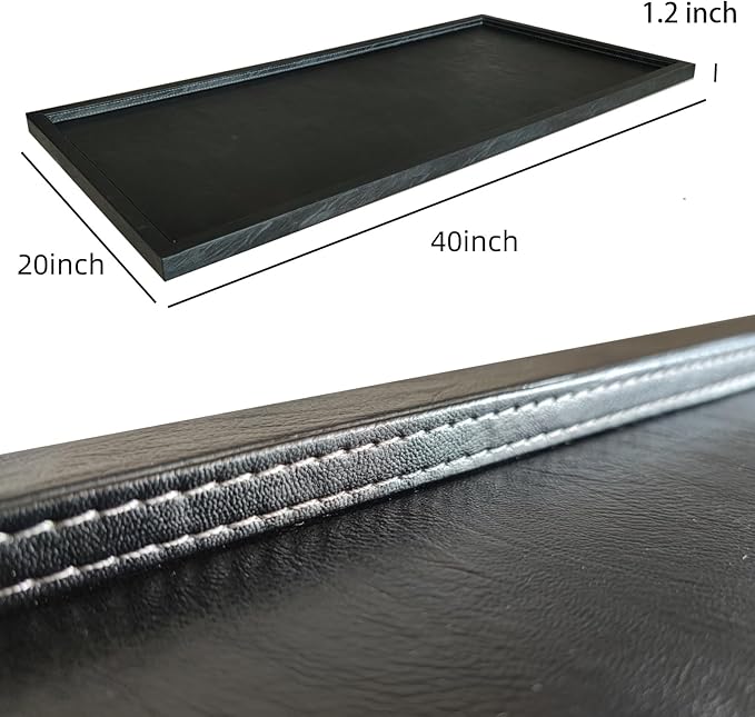 40 * 20 inches High-End Light Luxury Leather Rectangle Oversized Service Tray for Ottoman Tray, Coffee, Food, Family Dinner, Picnic, Party Essentials (Black, 40 * 20 inch)