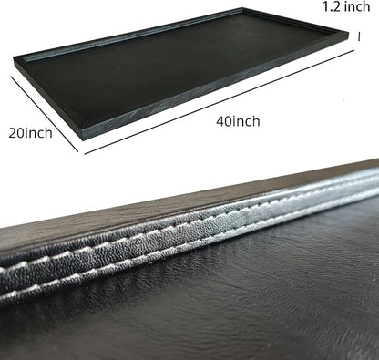40 * 20 inches High-End Light Luxury Leather Rectangle Oversized Service Tray for Ottoman Tray, Coffee, Food, Family Dinner, Picnic, Party Essentials (Black, 40 * 20 inch)