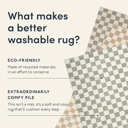 Revival Rugs Gambit 5'3"x8' Checkered Rug Washable Area Rug for Living Room Bedroom - 100% Recycled Oeko-TEX Certified, Medium Pile, Green, Beige