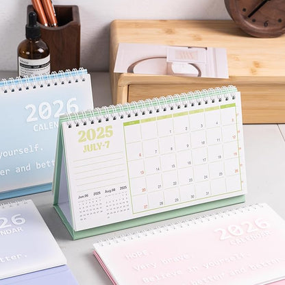 2026 Mini Desk Calendar Monthly Wirebound Calendar 8.3" x 5.2" - Green (Oct. 2025 to Dec. 2026)