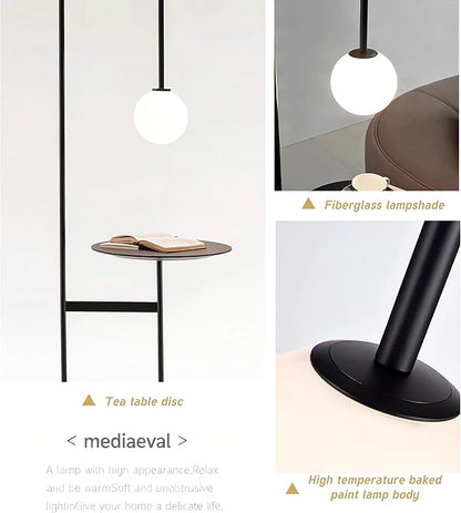 Arched Floor Lamp Modern Nordic Style with Glass Shade and Shelves Geometric Ball LED Lighting for Living Room Bedroom