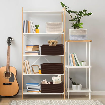 COMFY-HOMI 11.5"x7.5"x4.7" Storage Baskets for Organizing | Cotton Rope Woven Basket | Toy Storage Bin Box | Basket for Shelves, Closet Organizer Bin, Decorative Closet Shelf, 3 Pack, dark brown