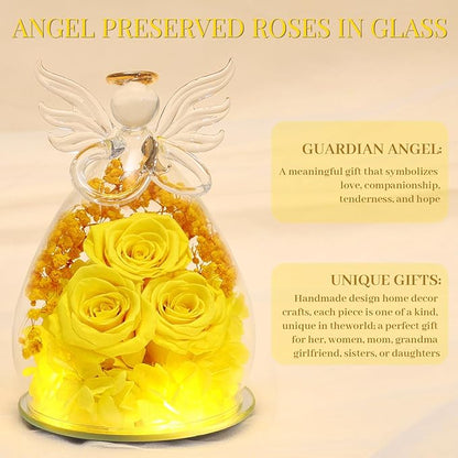 Beferr Valentines Day Rose Gifts for Her Women Mom Gifts for Birthday, Fresh Flowers for Delivery Prime Forever Preserved Rose in Glass Angel Figurine, for Grandma Wife Kids Daughter