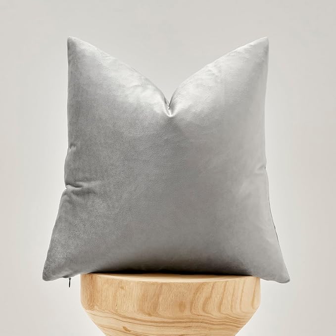 GIGIZAZA Pillow Covers 22x22 Silver Grey Set of 2 Velvet Square Throw Pillow Covers Modern Decorative Pillows for Living Room Couch Luxury Big Pillow Cases