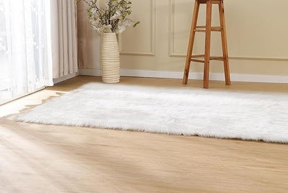 White Shag Washable Area Rugs for Living Room Faux Sheepskin Fuzzy Fur Rug for Bedroom Nursery Rug 3x5 Teen Room Décor Boho