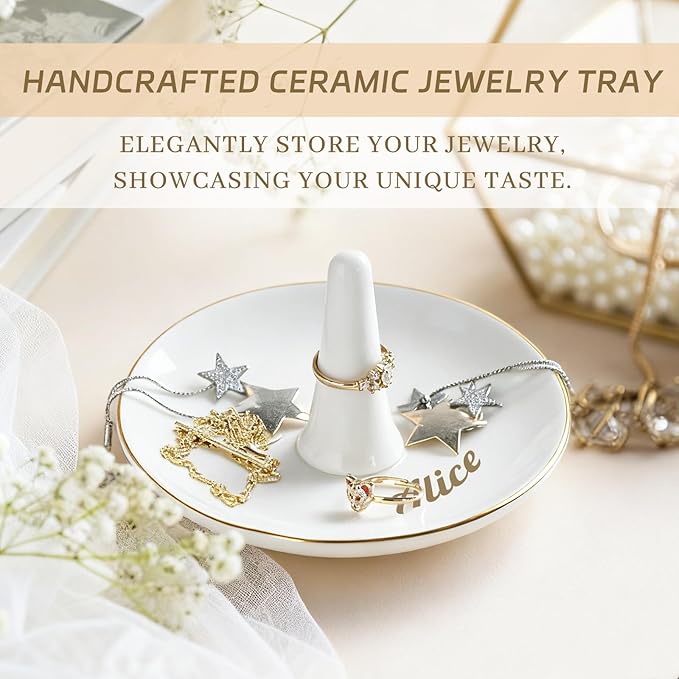 Personalized Mrs Ring Dish, Custom Ceramic Jewelry Dish, Holder Ring Holder for Friends,Birthday Mother's Day Christmas New Year Gift, Engrave Names, Dates or Special Messages