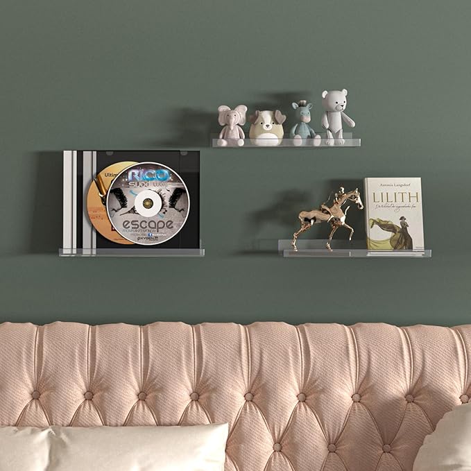 RLAVBL 5 Pack Acrylic Shelves, 15" Floating Wall Shelves for Bedroom, Living Room, Bathroom, Kitchen Storage