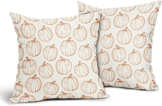 Fall Pillow Covers 22x22 Set of 2 Decorations Orange Pumpkin Throw Pillow Covers Decorative Thanksgiving Pillow Case Farmhouse Rustic Pillowcases Vintage Cozy Soft Autumn for Sofa Bed Home Decor