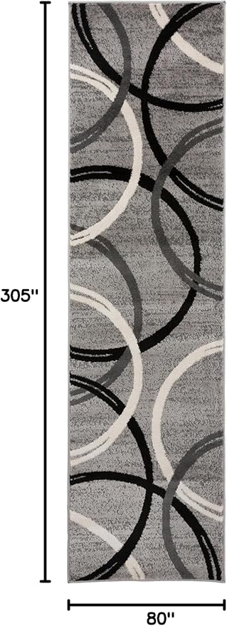 Rugshop Wavy Circles Design Runner Rug, Carpet with Jute Backing for Hallway, Kitchen, or Entryway, Gray, 2'7" x 10'