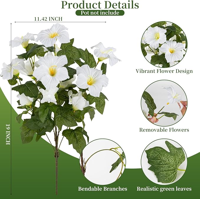 19 Inch Artificial Flowers for Outdoor Indoor Garden Home Decoration,Faux Flower for Home Office Garden Patio Balcony 4 Bundles (White)