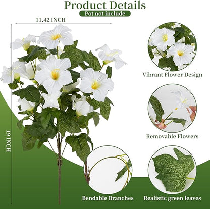19 Inch Artificial Flowers for Outdoor Indoor Garden Home Decoration,Faux Flower for Home Office Garden Patio Balcony 4 Bundles (White)