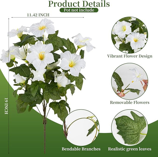 19 Inch Artificial Flowers for Outdoor Indoor Garden Home Decoration,Faux Flower for Home Office Garden Patio Balcony 4 Bundles (White)