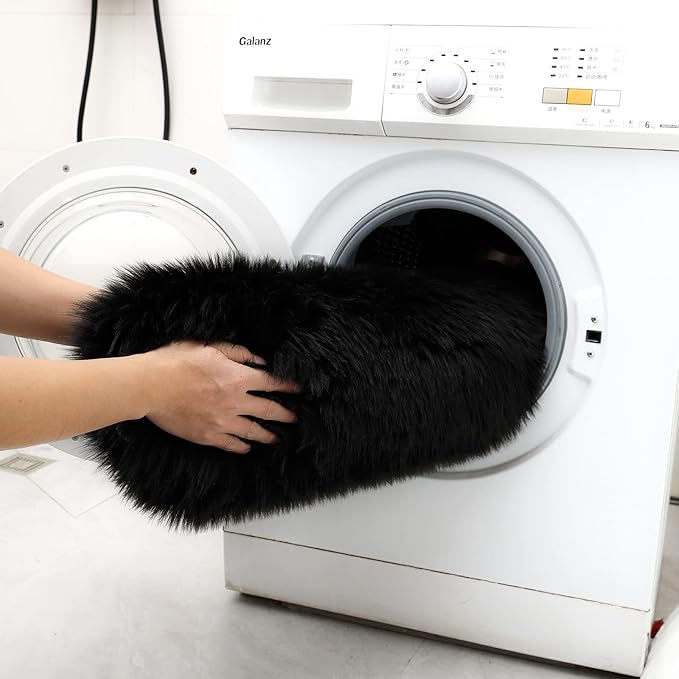 Faux Fur Rug Runner 2x6 ft Black - Machine Washable Super Soft Plush Shaggy Fluffy Area Carpet,Sheepskin Rug Fuzzy Floor Mat for Bedroom, Sofa,Living Room, Bedside, Nursery & Kids Room