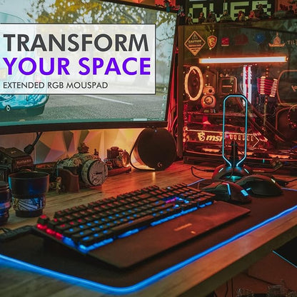 Tilted Nation RGB Mouse Pad for Gaming - Large LED Mousepad - LED Desk mat with 8 Adjustable Light Modes - Non Slip Rubber Base, Easy to Clean Water Proof Surface Mat for Keyboard and Mouse