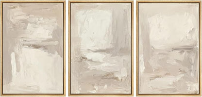 MUDECOR Framed Wall Art Print Set Neutral Abstract Modern Minimalist in Beige and Cream Tones Illustrations Modern Art Boho Decorative Colorful for Living Room, Bedroom, Office - 24"x36"x3 Natural