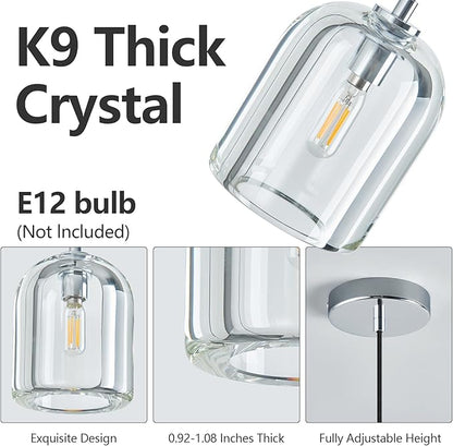 Modern Chrome Pendant Lights Kitchen Island Ceiling Chandelier Indoor Crystal Hanging Light Fixtures for Dining Room Kitchen Living Room Bedroom（1Pack）